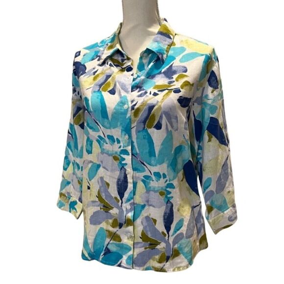 Cathy Daniels Women's Linen Color Toned Print Top Size Extra Large - Picture 1 of 7